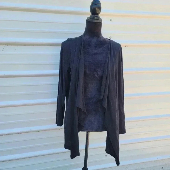 Michael Kors Women's Open Front Cardigan Top Black Cotton Jersey Long Sleeve L - Picture 1 of 8
